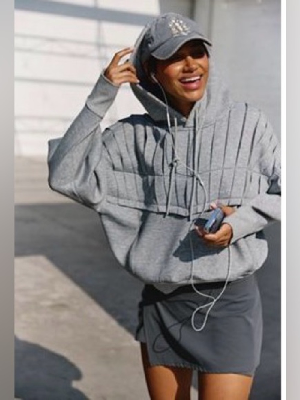 Free People FP Movement Gray Hooded Rib-Detail Women's Sweatshirt